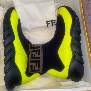 Fendi tech fabric high men sneakers black/ fluorescent yellow